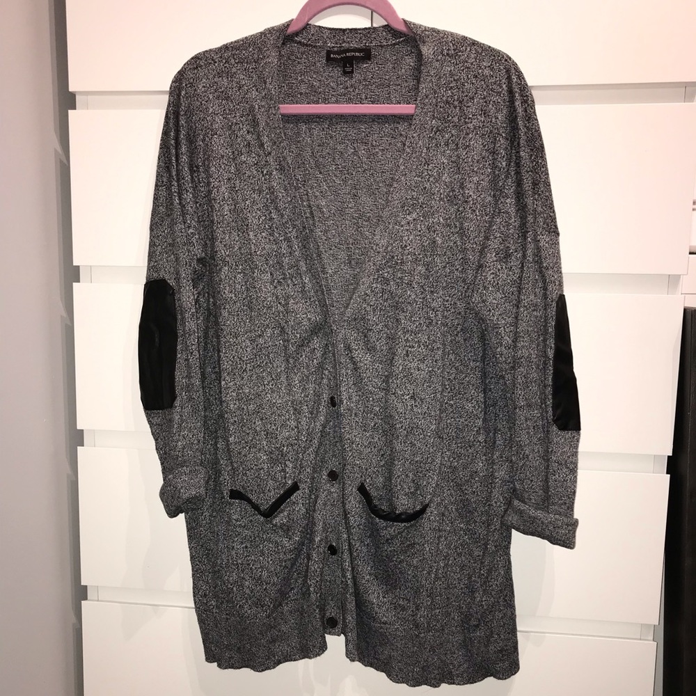 Leather trim cardigan